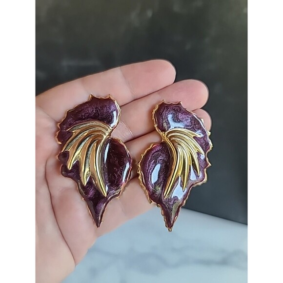 Enamel Statement Pierced Earrings Vintage - Picture 2 of 10